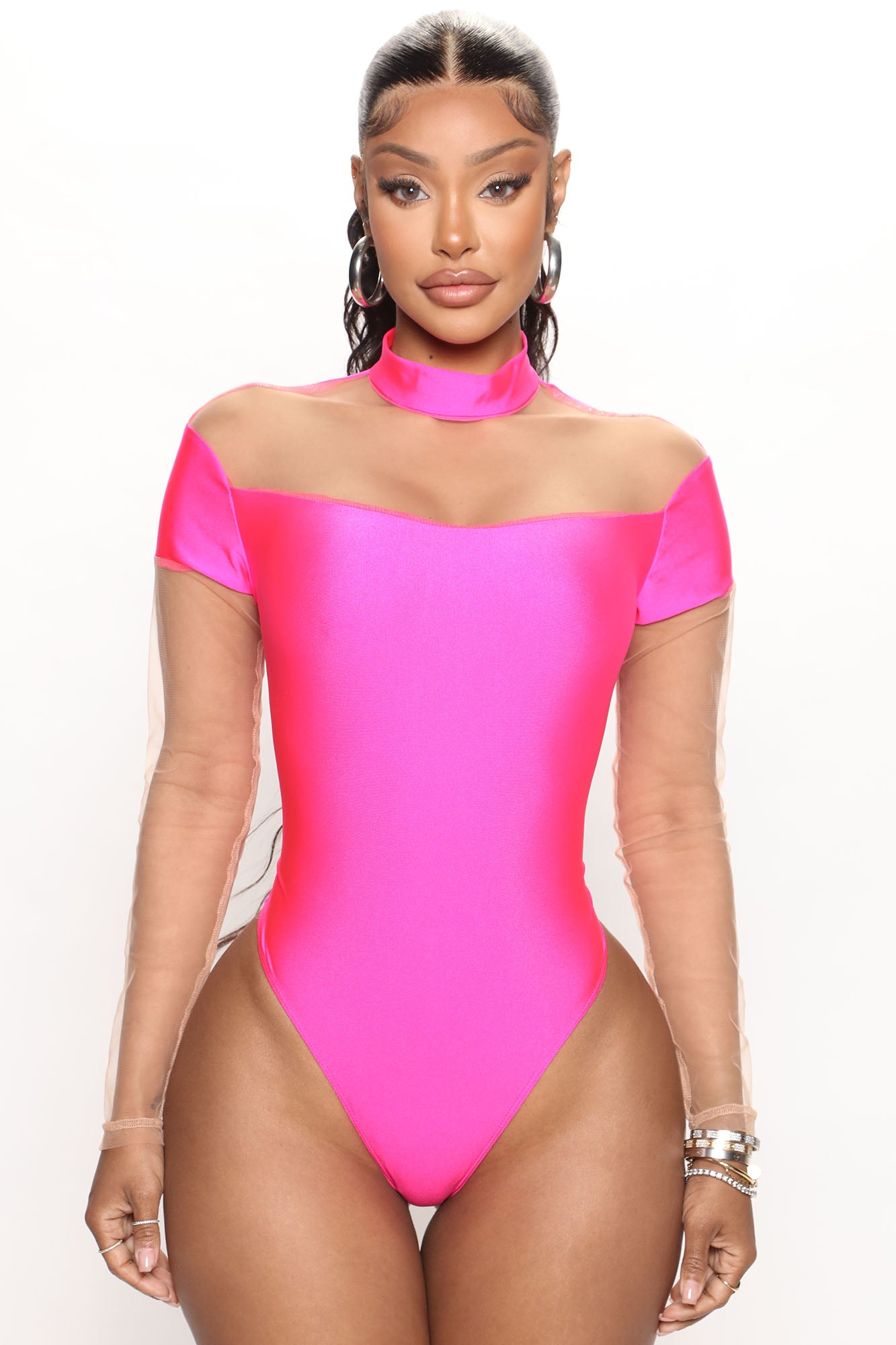 See Through You Bodysuit - Hot Pink