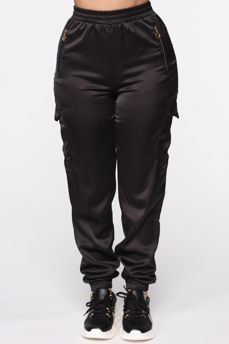 Satin Girl High Rise Joggers Black Fashion Nova Pants