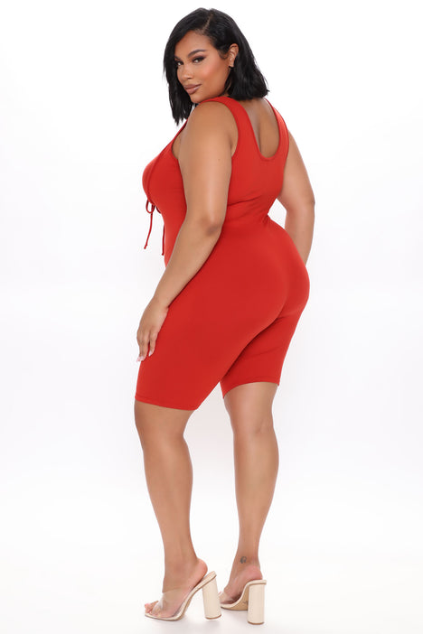 Red biker short romper cheap