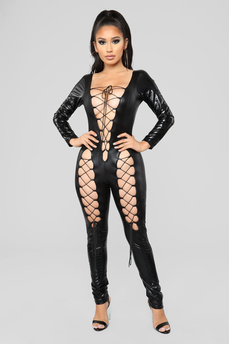 Fashion nova latex store jumpsuit