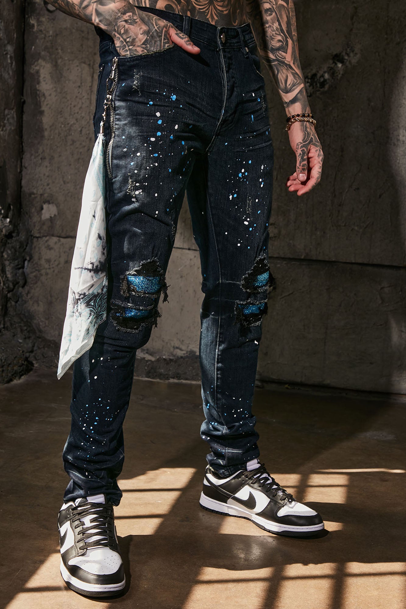 Act Right Paint Splatter Skinny Jeans Dark Wash