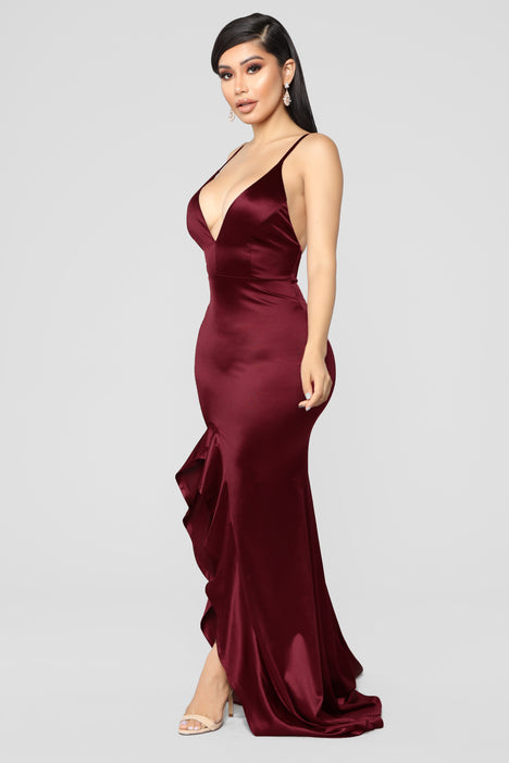 Temporary Love Satin Mermaid Dress Wine Fashion Nova Dresses