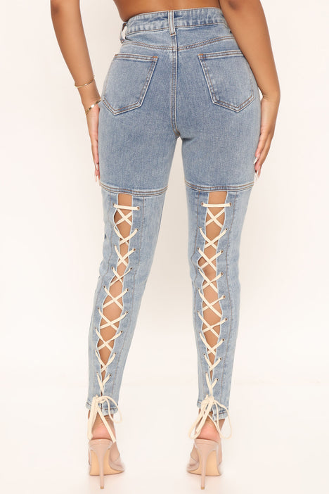 Lace up cheap jeans fashion nova
