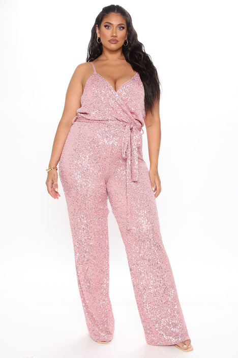 Plus size gold sequin jumpsuit discount