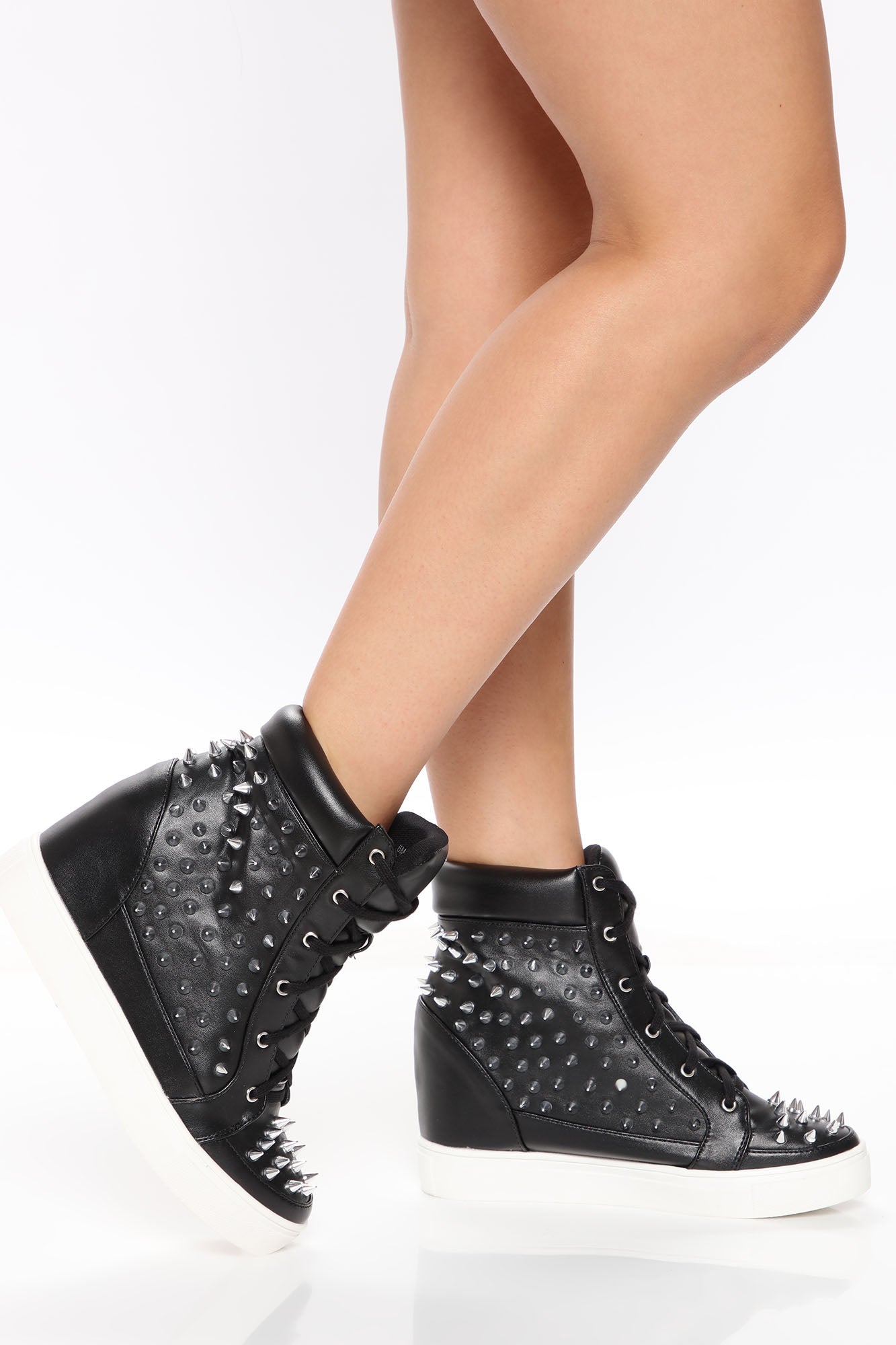 Spiked With Style Wedge Sneakers Black Fashion Nova Shoes