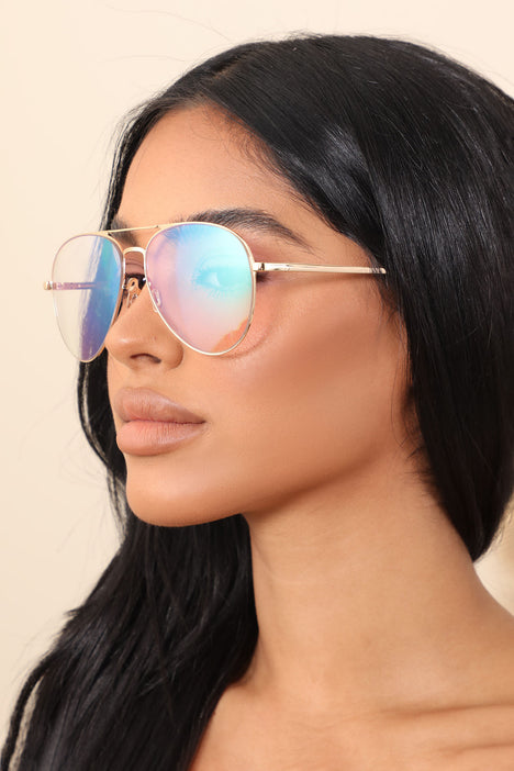 Iridescent aviator cheap sunglasses