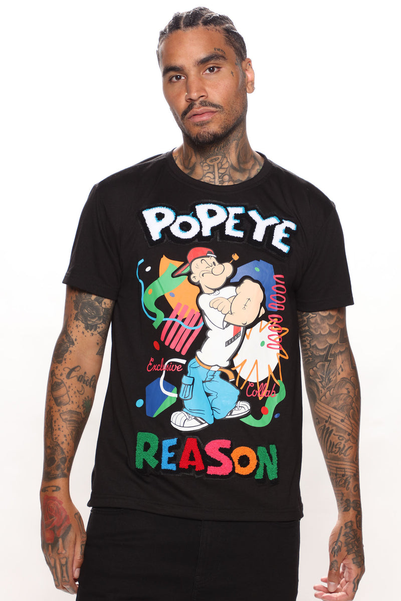 Popeye Rap Short Sleeve Tee - Black | Fashion Nova, Mens Graphic Tees ...