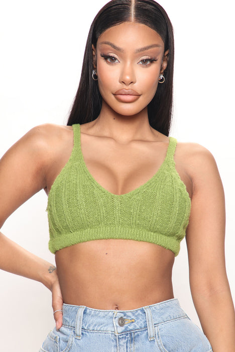 Fun And Games Cropped Sweater Top Green