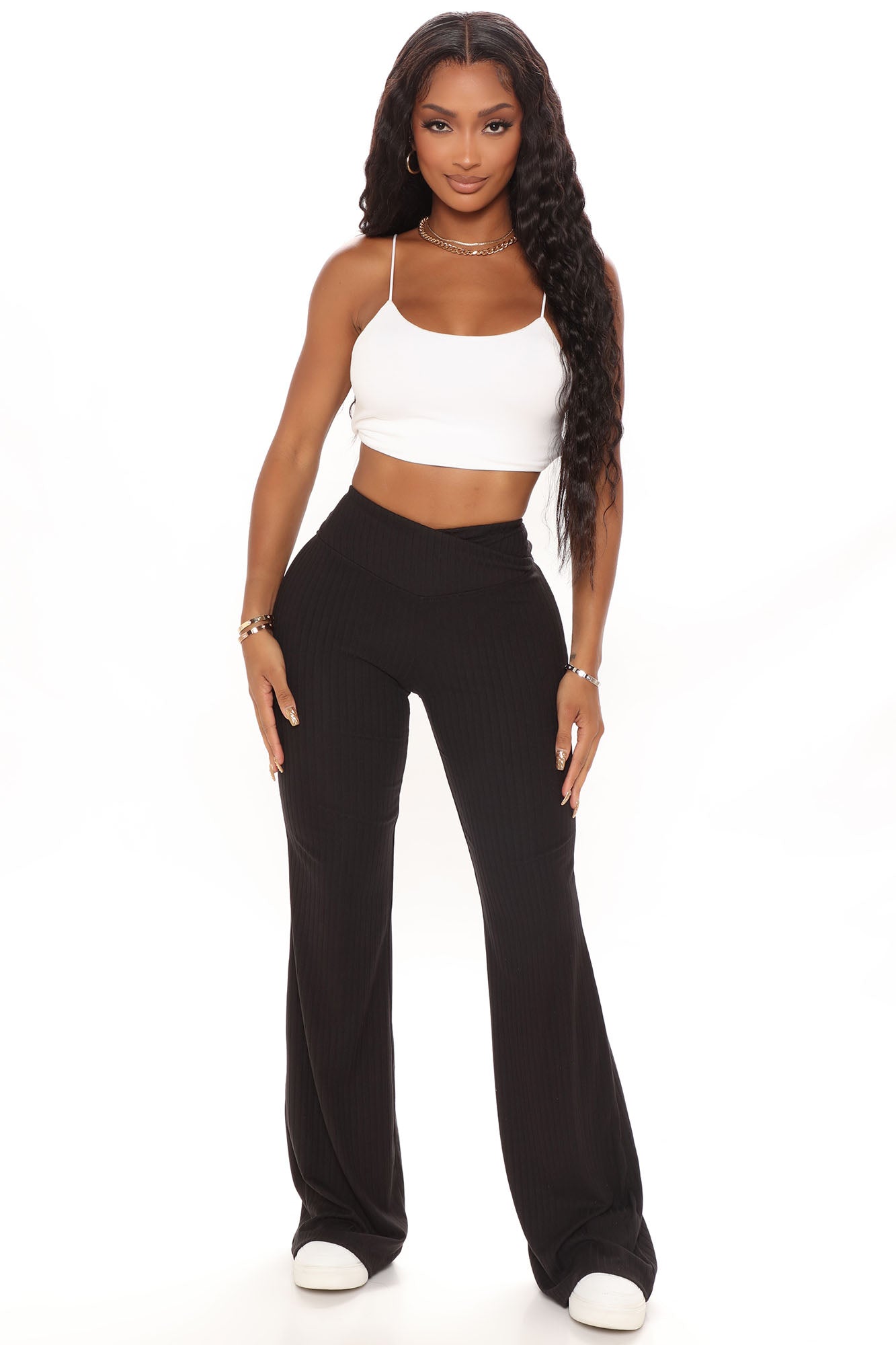 Opposites Attract Ribbed Flare Pant - Black