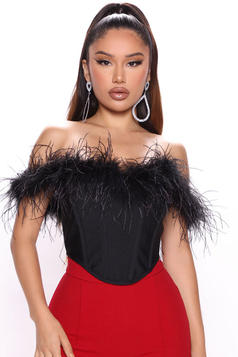 Endless Love Feather Corset Top Black