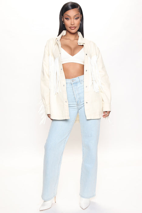 New Frontier Fringe Denim Jacket White