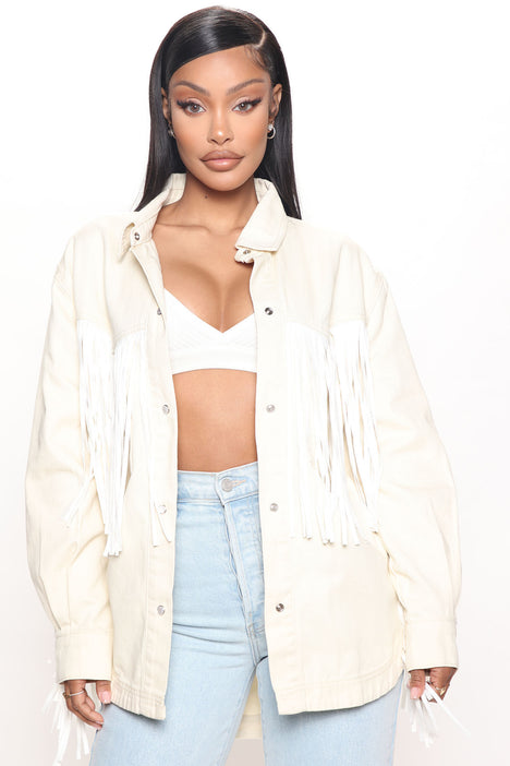White denim fringe jacket shop