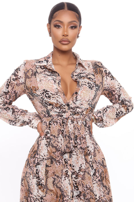 Anastasia Maxi Shirt Dress - Taupe/combo, Fashion Nova, Dresses