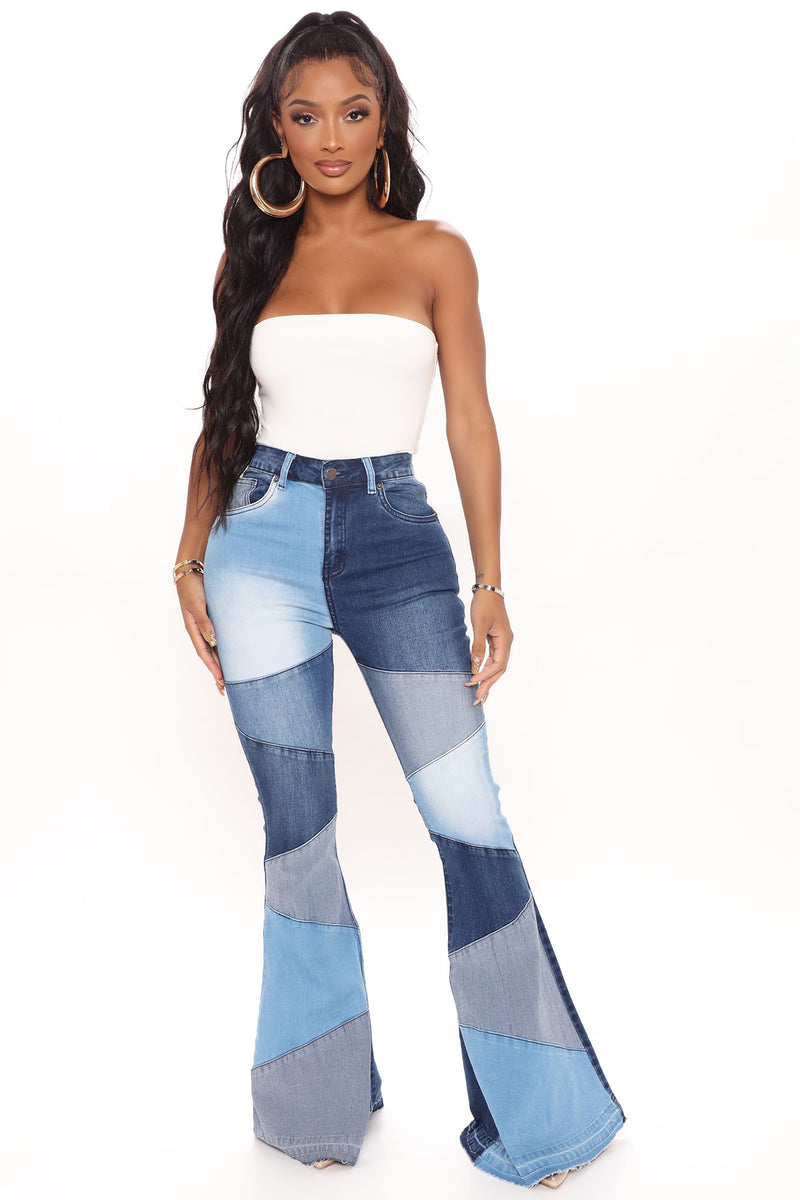 Fixed You Up Patchwork Flare Jeans - Blue/combo | Fashion Nova, Jeans ...