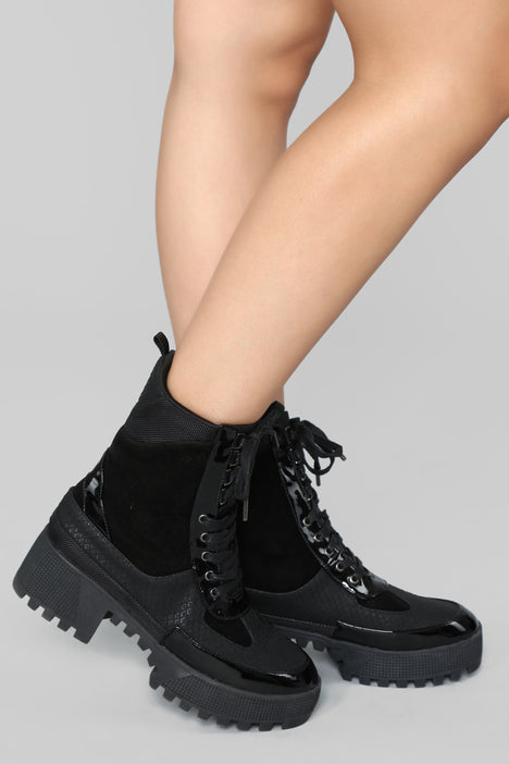 On What Grounds Platform Bootie Black Fashion Nova Shoes
