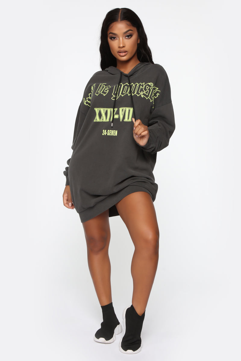 Just Be Yourself Oversized Sweatshirt Dress - Charcoal | Fashion Nova ...