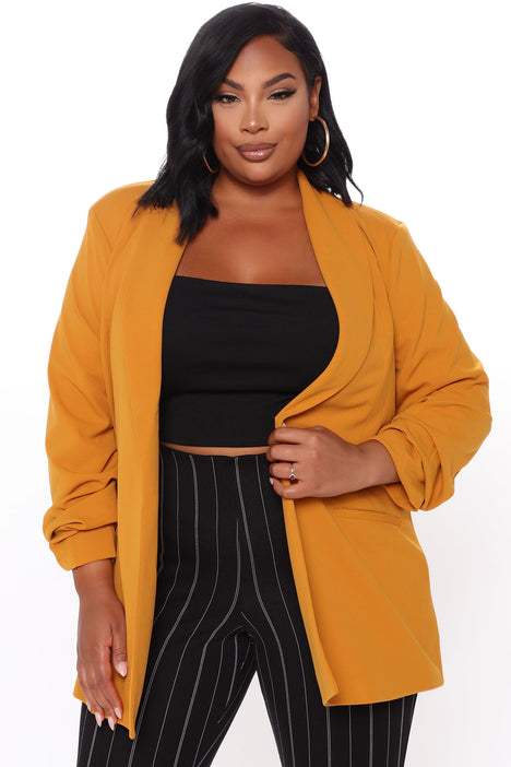 Mustard yellow plus size blazer top