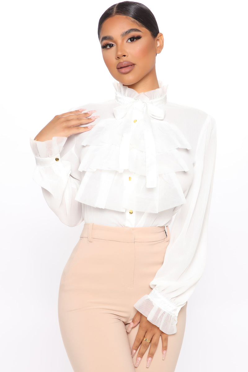 Give Em' A Ruffle Chiffon Top - White | Fashion Nova, Shirts & Blouses ...