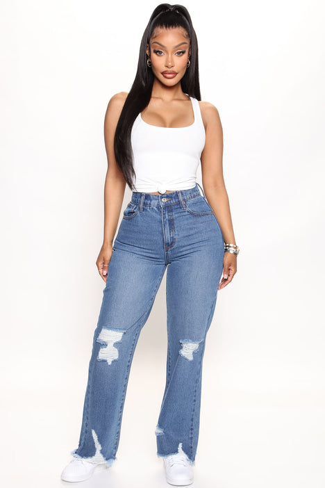Cowgirl Straight Leg Jeans Medium Blue Wash Fashion Nova