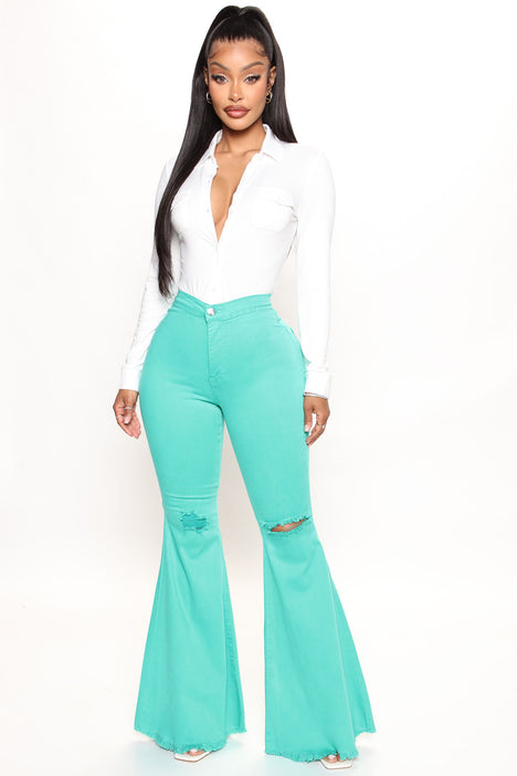 Mystery Solved Extreme Bell Bottom Jeans Green Fashion Nova