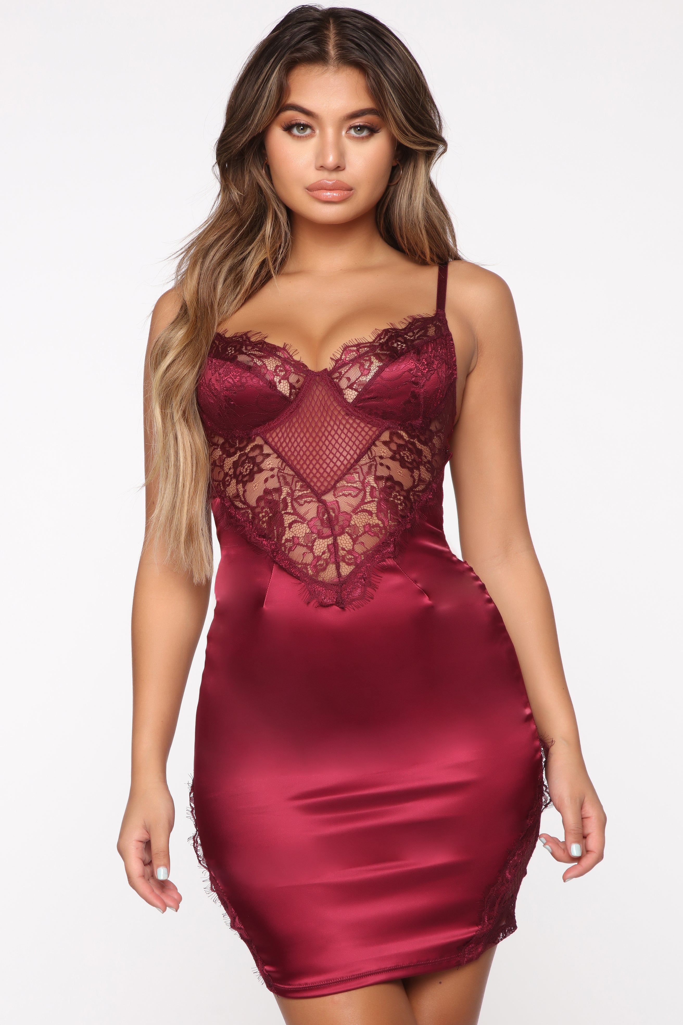 Feeling Out The Night Dress Burgundy