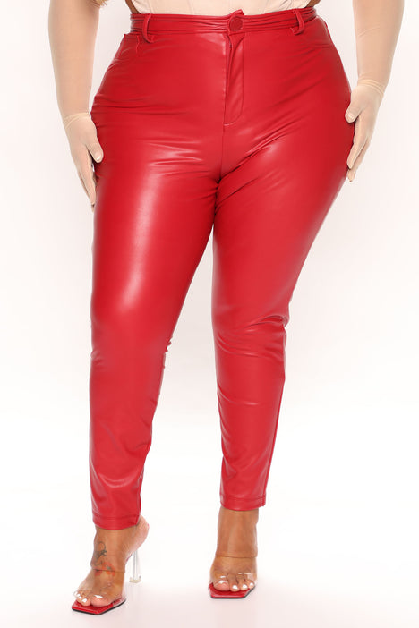 Grab The Check PU Leather Pants Red Fashion Nova Pants