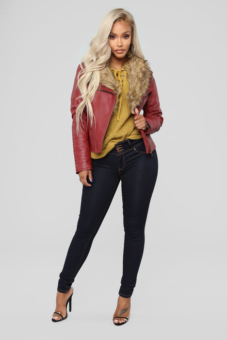 Clairey Faux Leather Jacket Red Natural