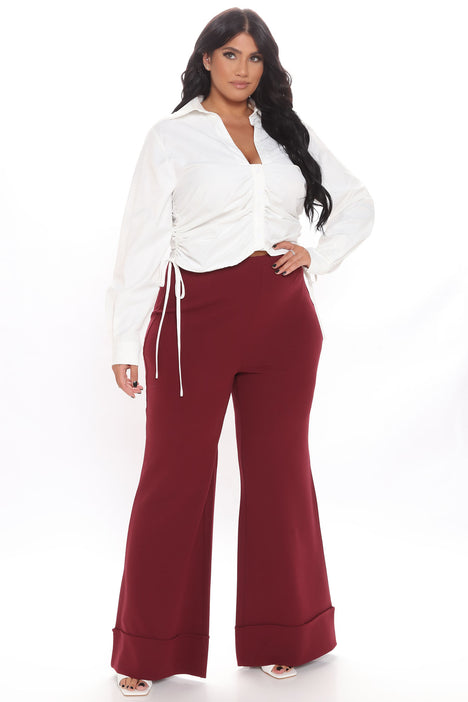 First Lady High Waisted Dress Pants Burgundy Fashion Nova