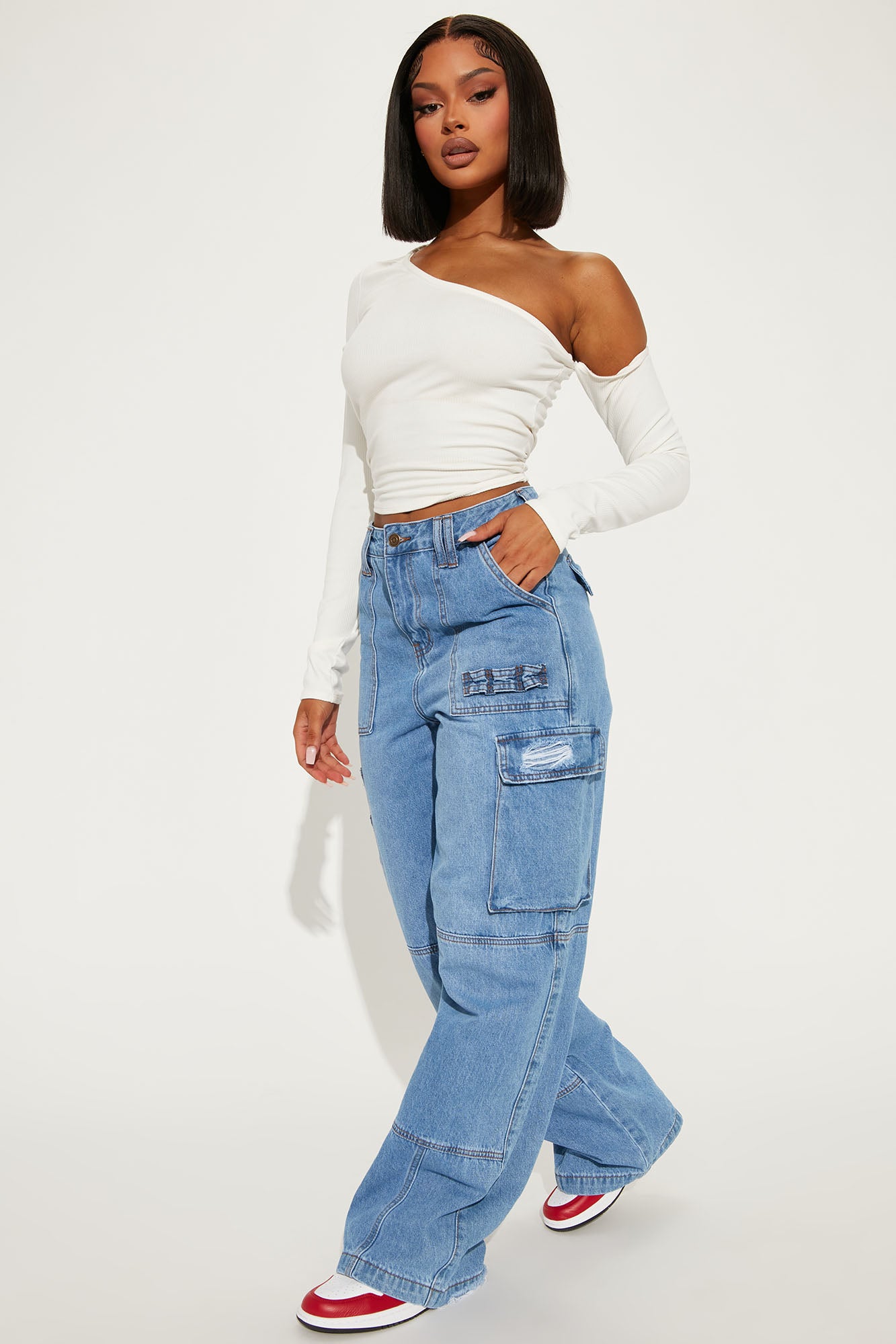 Ready Or Not Cargo Jeans - Light Blue Wash, Fashion Nova, Jeans