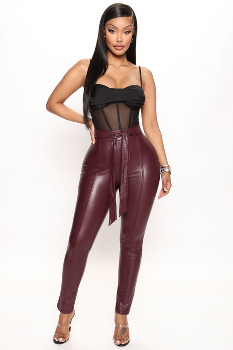 Wine leather trousers sale