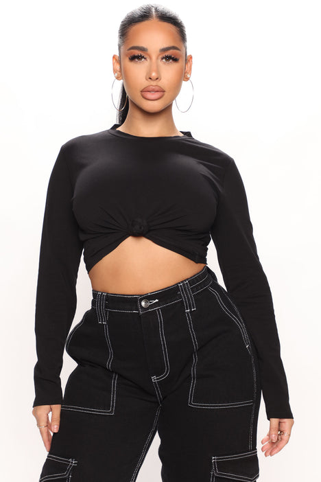 Front Knot Long Sleeve Jersey Top