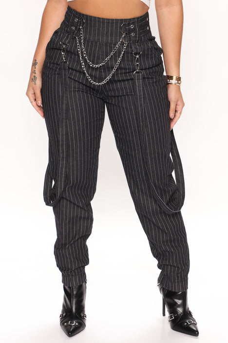 Pinstripe pants online with chain
