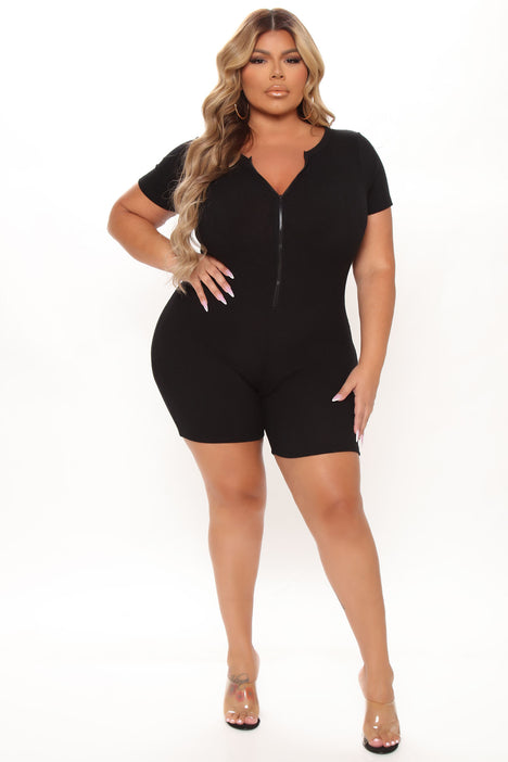Uptown Downtown Biker Short Romper Black Fashion Nova Rompers