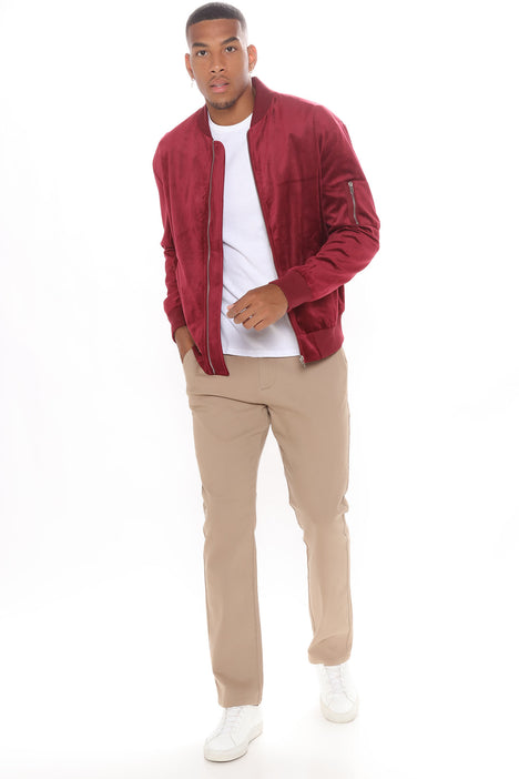 Men's Classic Bomber Jacket in Burgundy Size XL by Fashion Nova