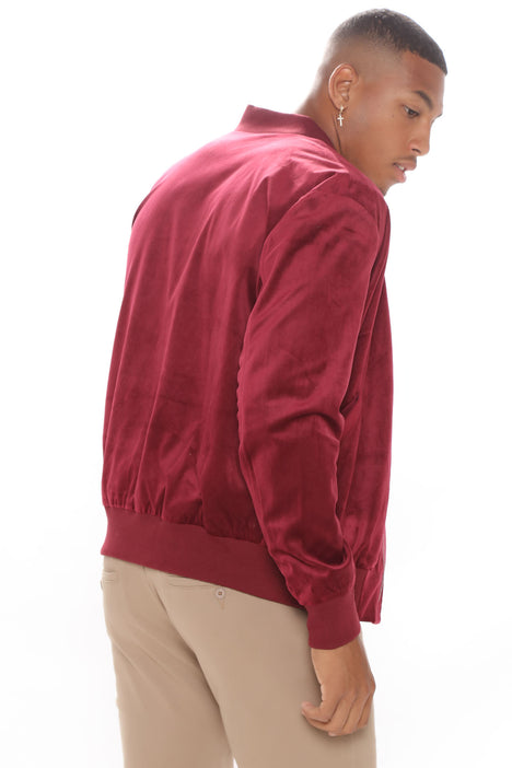 Red velvet 2024 bomber jacket mens