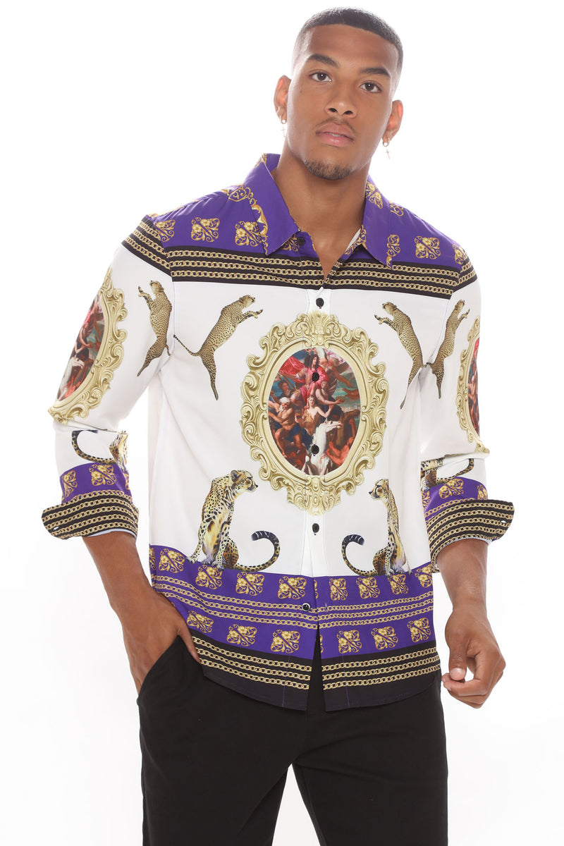 Cheetah God Long Sleeve Woven Top - Purple/combo | Fashion Nova, Mens ...