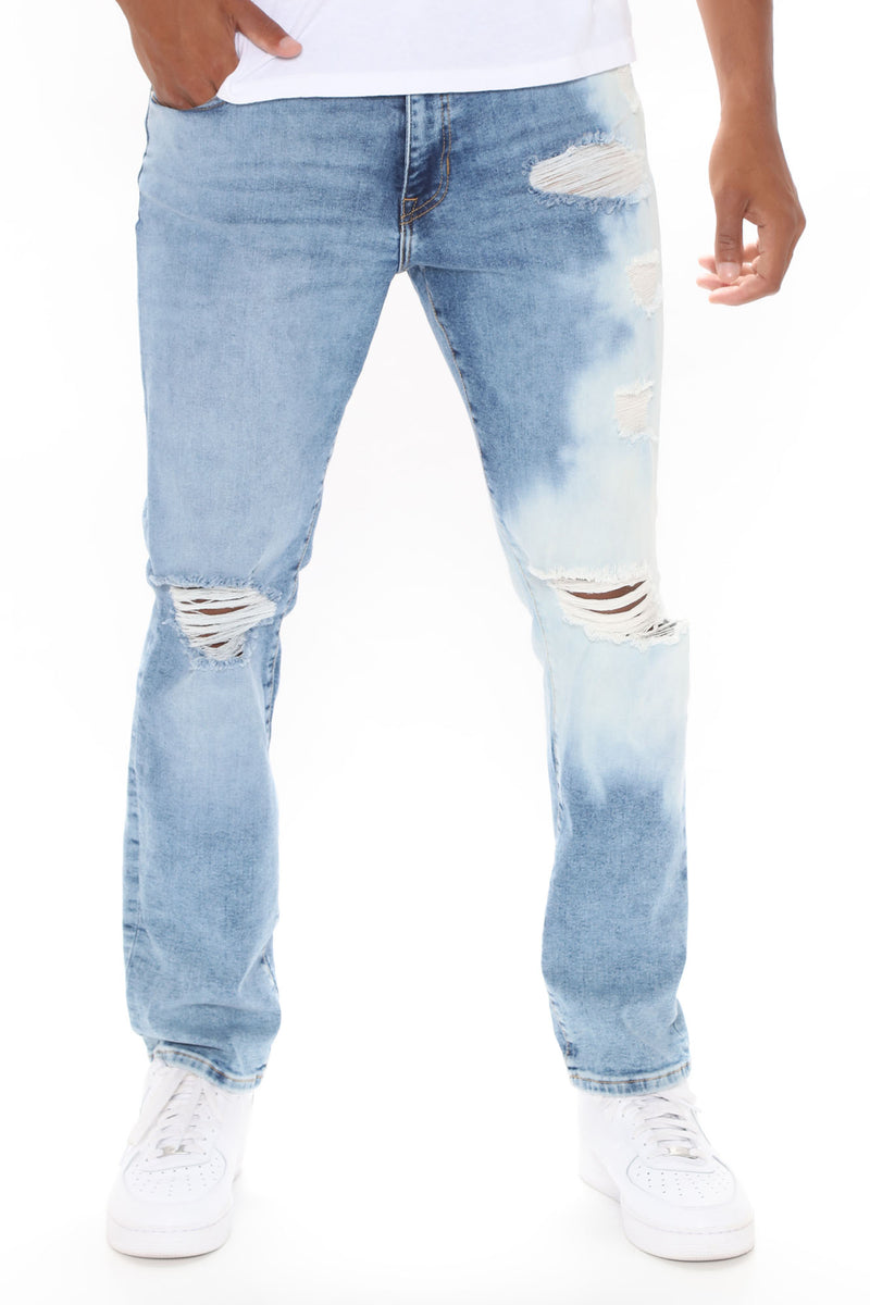 Bleached Side Ripped Slim Jeans - Medium Wash | Fashion Nova, Mens ...