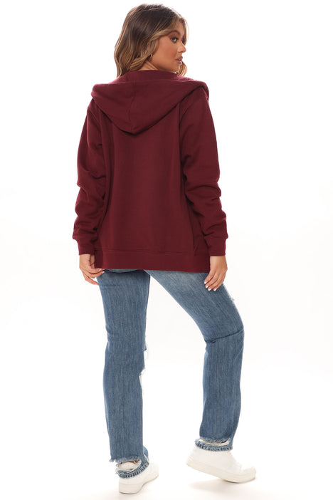 Stole Your Boyfriend s Oversized Zip Up Hoodie Burgundy