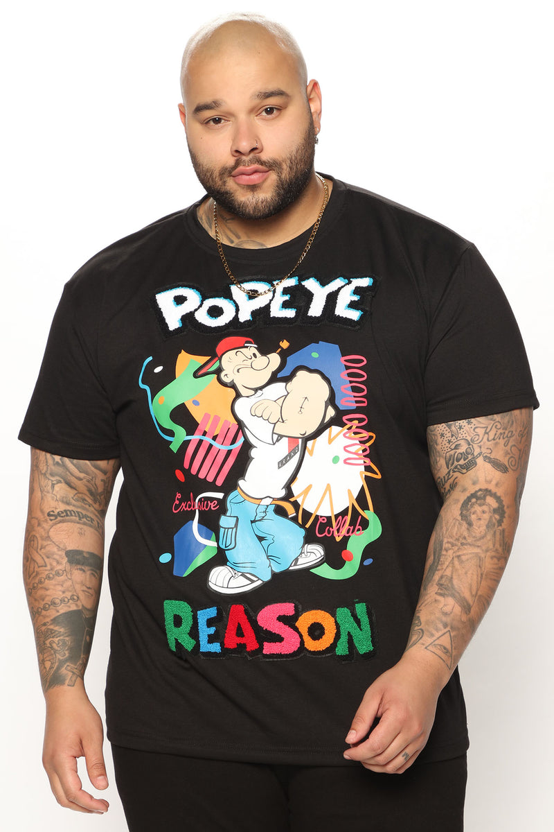 Popeye Rap Short Sleeve Tee - Black | Fashion Nova, Mens Graphic Tees ...