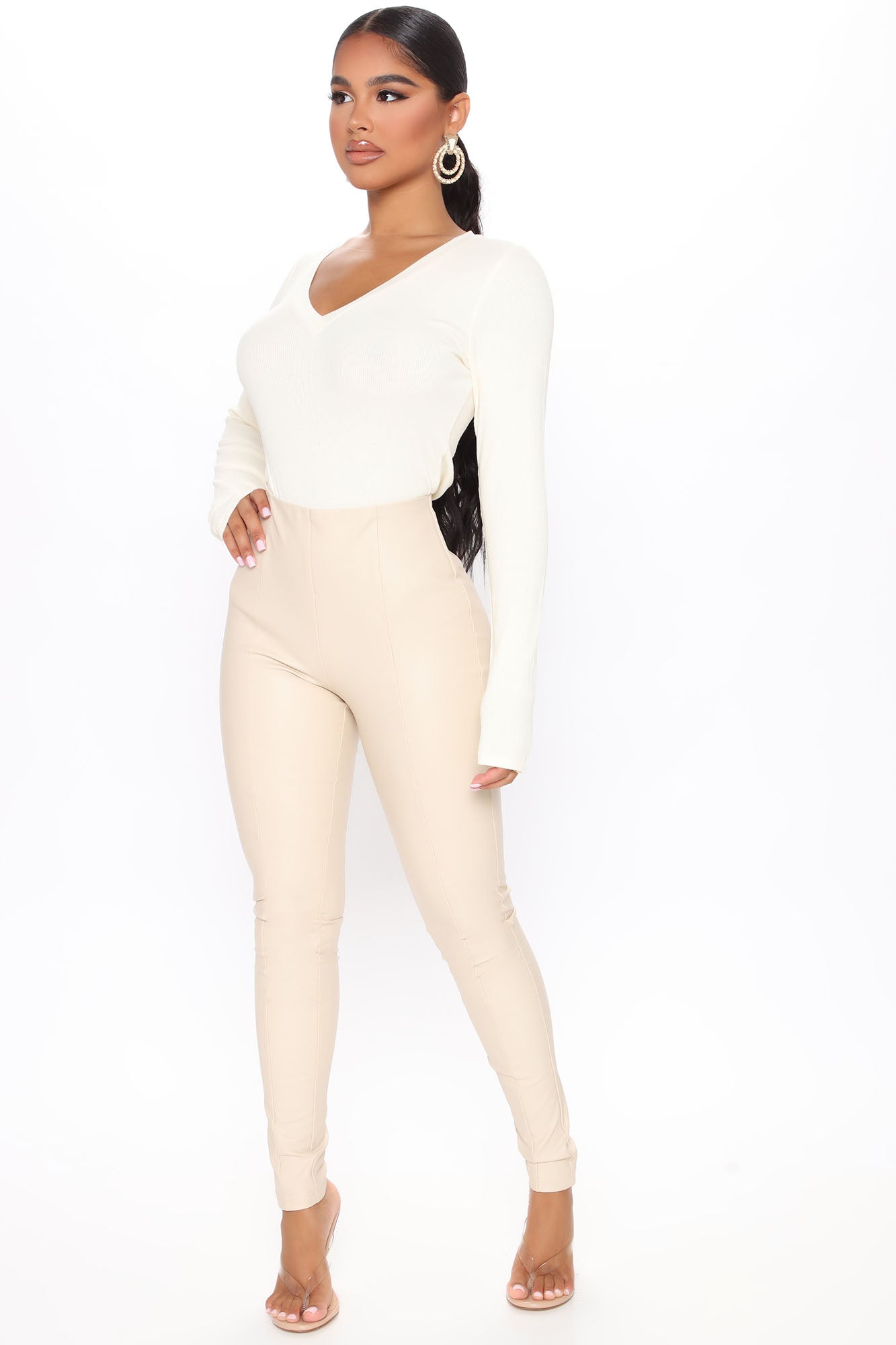 Cream cheap leather leggings