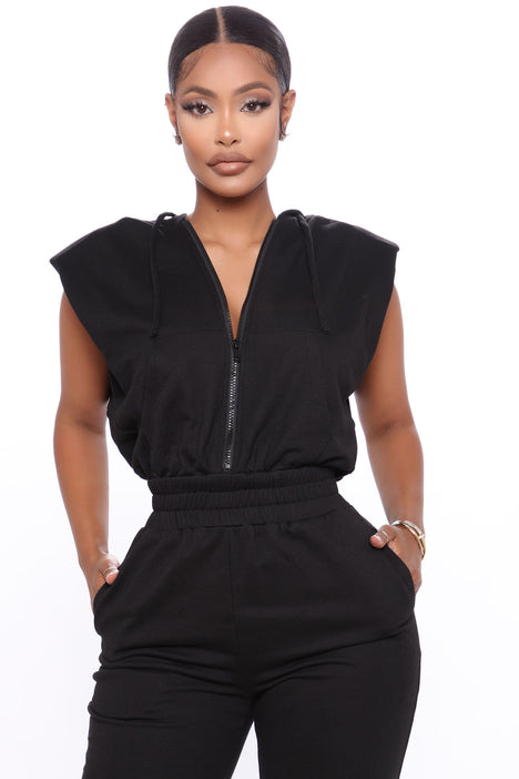 Black 2025 sweat jumpsuit