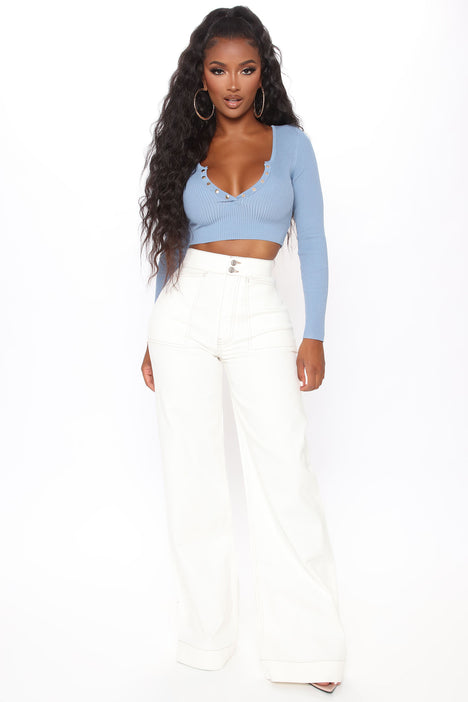 Must V True Sweater Crop Top Blue Fashion Nova Sweaters