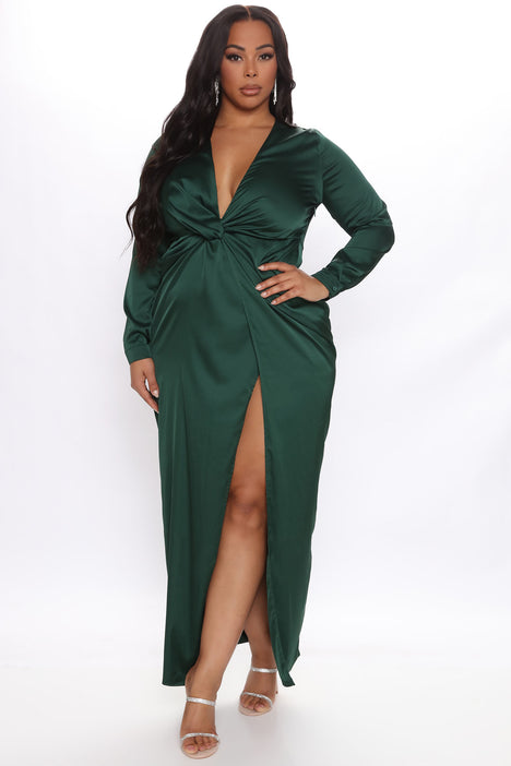 Sugar Free Satin Maxi Dress Hunter Fashion Nova Dresses