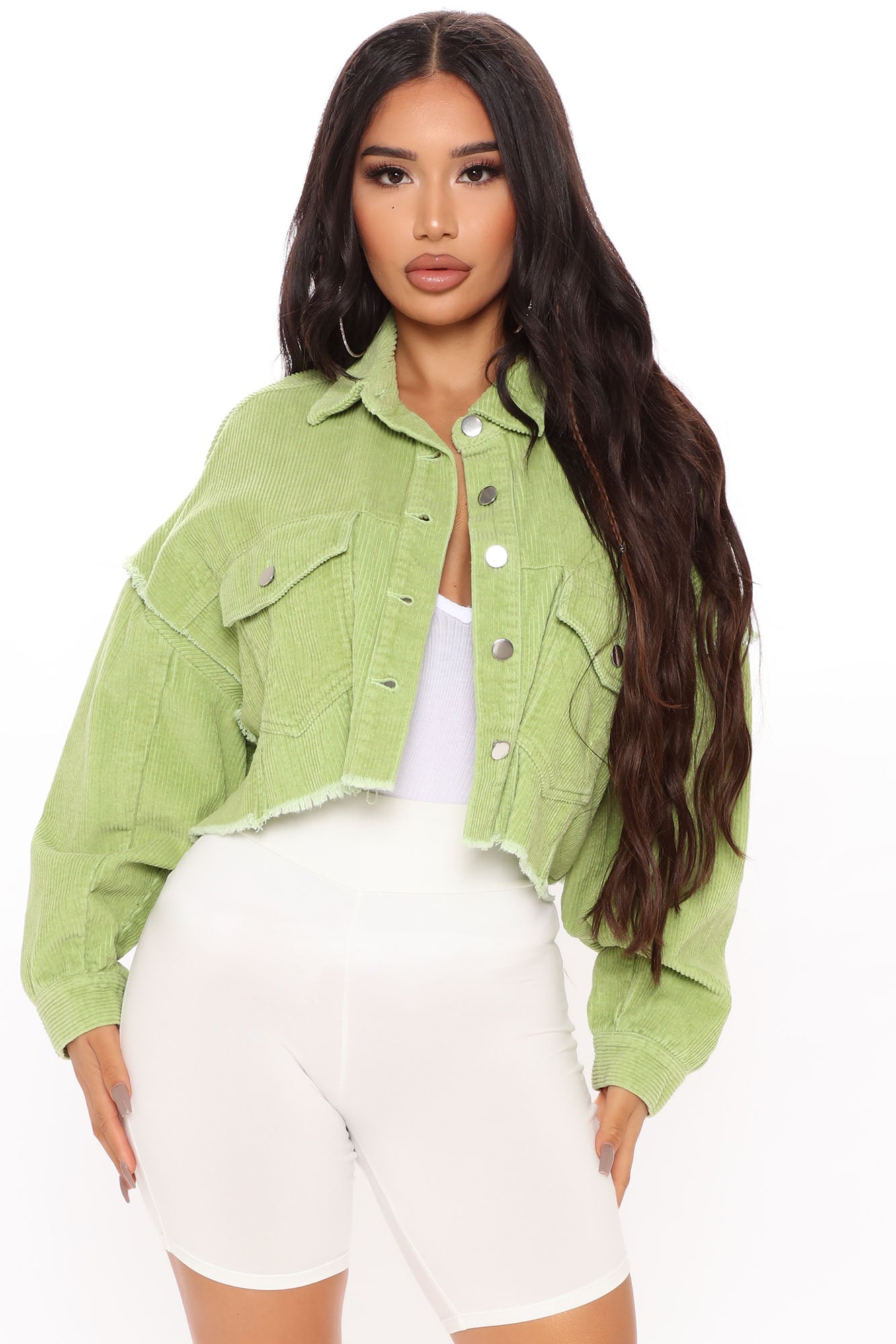 Camilla Corduroy Cropped Jacket Green