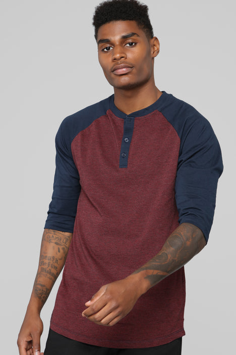 Henley 3/4 Baseball - Blue/combo | Nova, Mens Tees & Tanks | Fashion Nova