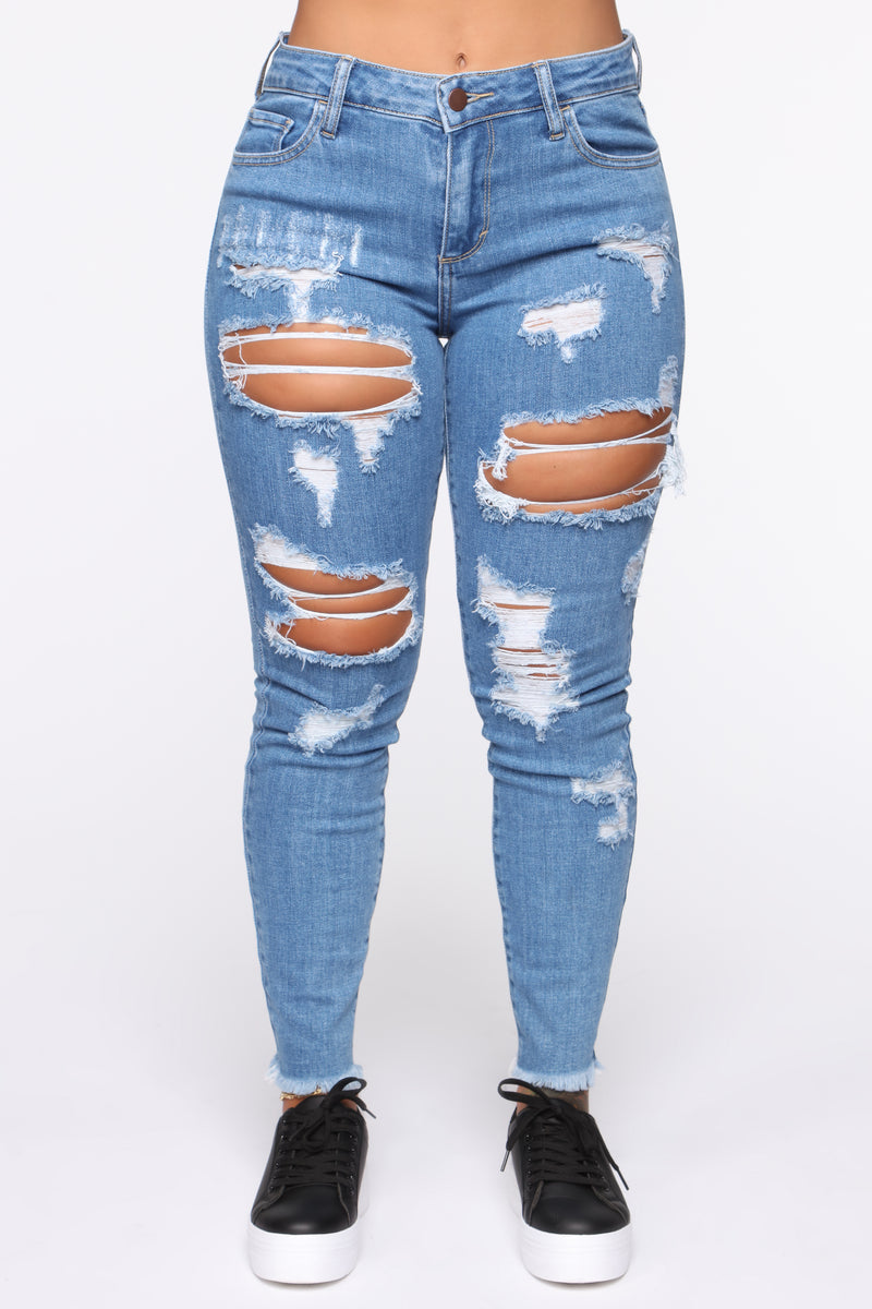 Claire Distressed Skinny Jeans - Medium Blue Wash | Fashion Nova, Jeans ...