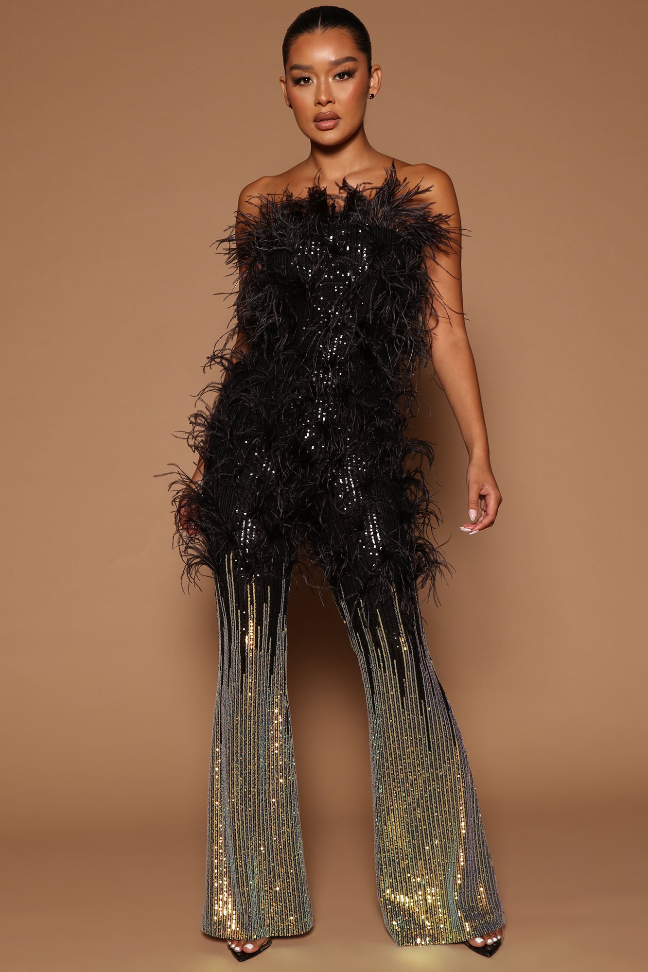 Black tassel sequin hotsell jumpsuit