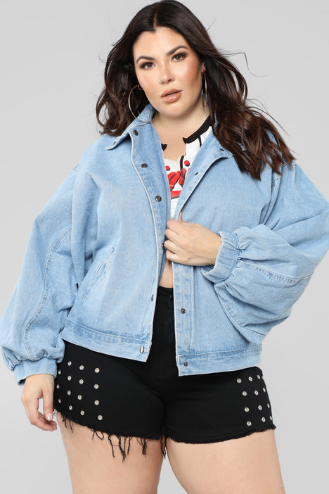 Trixie Girl Denim Bomber Jacket Medium Wash Fashion Nova