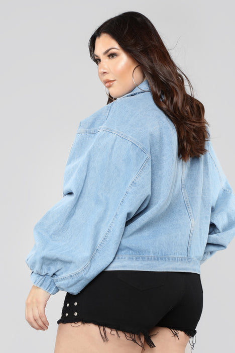 Trixie Girl Denim Bomber Jacket Medium Wash