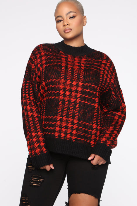 Red and black checkered sweater store